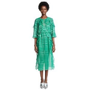 IRO NWT Eolla Emerald Jacquard Metallic Ruffle Midi Dress 38 EU 4-6 US